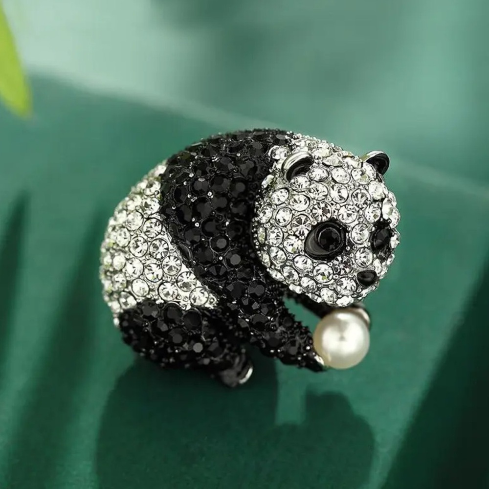 NWOT - Elegant Black and Silver Panda Brooch